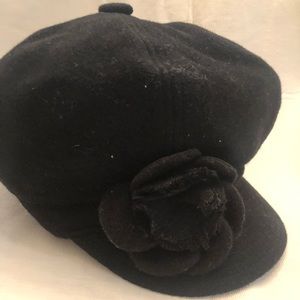 Juicy Couture Black Newsboy Cap with Flower